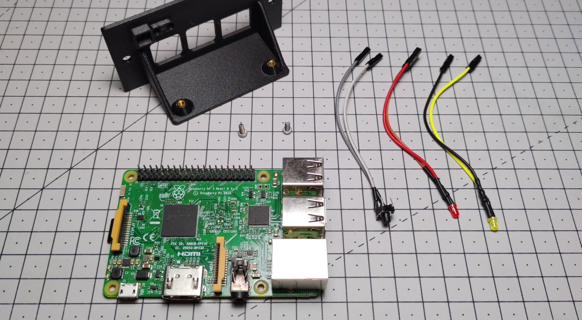 Raspberry Pi power Button and status LEDs components