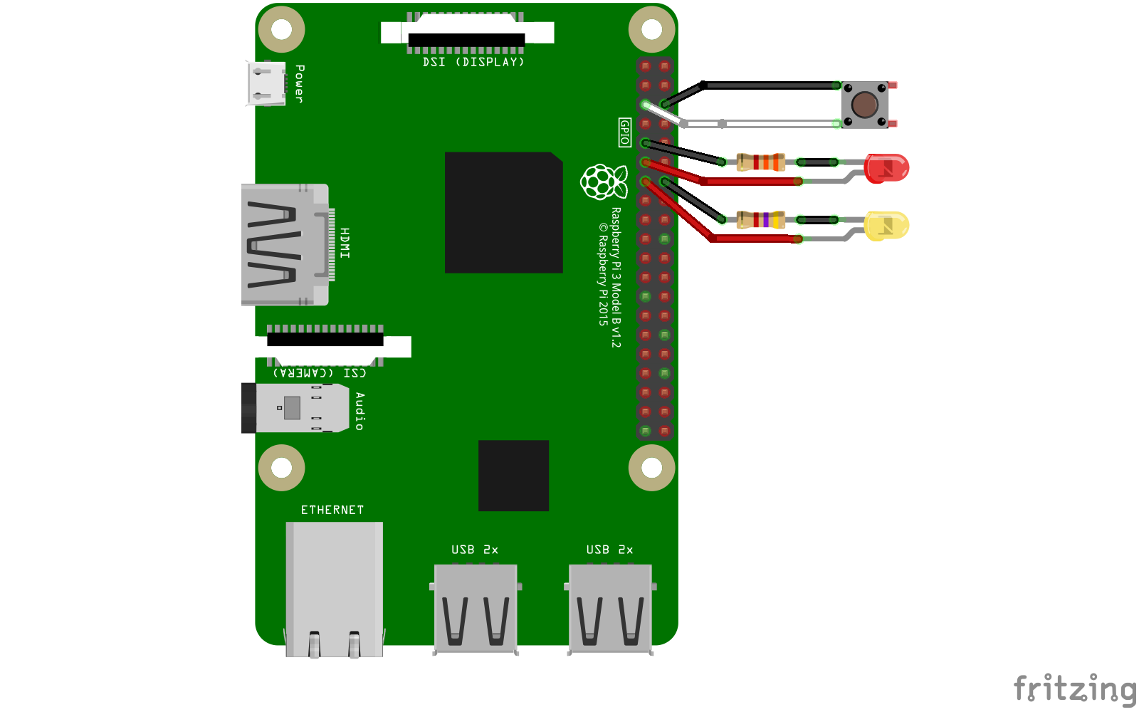 Raspberry Pi power button, power status and activity status led wiring diagram