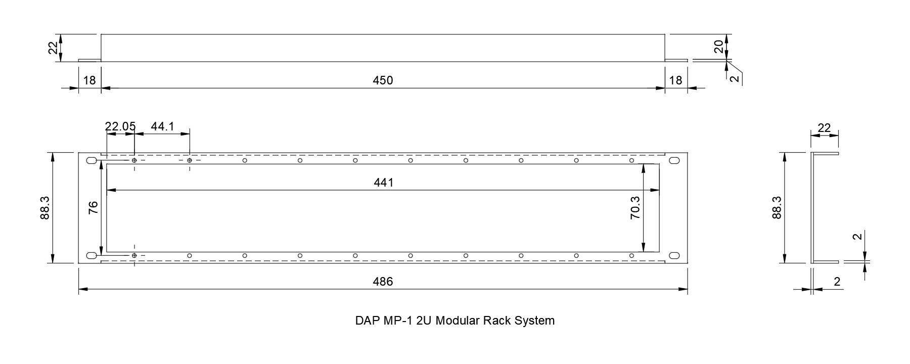 DAP Audio MP-1 Modular Rack Frame dimensions